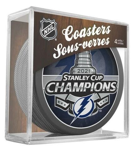 Tampa Bay Lightning 2021 Stanley Cup Champions Hockey Puck Drink Coasters 4 Pack Cover