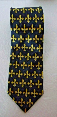 Romario Manzini Mens Necktie Fleur de Lis Navy Gold Saints Emblem 61" x 3 3/4" Cover