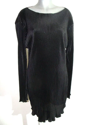 Sexy Plissee Look Kleid Schwarz feine Plissee Falten glänzend Schwarz Gr XL - Bild 1 von 4