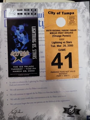 2000 Tampa Bay Lightning vs Dallas Stars Ticket + Parking Pass + Program NHL Lot - Image 1 of 4