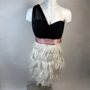 Bee Darlin One Shoulder Ostrich Feathers Prom Formal Dress Juniors Size 5/6 - Picture 1 of 21