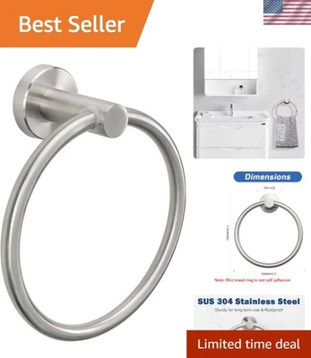 Anillo de toalla de baño de acero inoxidable moderno redondo montado en la pared níquel cepillado Foto 1 de 4