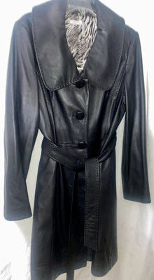 Black Leather Button Down Jacket Tie Waist By Classiques Entier  Women’s XL - Image 1 of 4