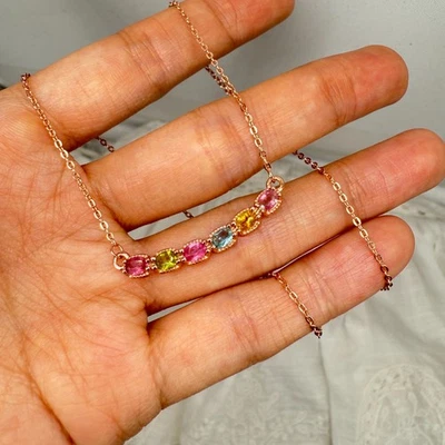 925 Sterling Silver Necklace 4x3mm Natural Tourmaline Gemstone Dainty Pendant - Image 1 of 4