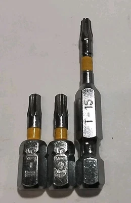 JUEGO DE DRIVER DE BROCAS TORX DE LIBERACIÓN RÁPIDA 3 PIEZAS T-15 1/4" HEXAGONAL 1"×2" Foto 1 de 2