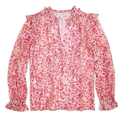 J. Top Crew Mercantile Rosa Y Naranja Floral Cuello Volantes Talla Pequeña Foto 1 de 4