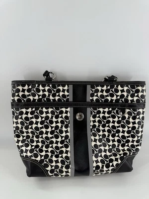 Cartera/bolso de mano Coach negro/blanco Chelsea Heritage Signature a rayas Foto 1 de 4