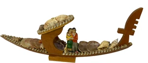 Vintage Depositato 15" Venetian Gondola Wood Boat w/ Sea Shells Couple Figurine - Picture 1 of 5