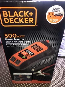Black + Decker 500 Watt Power Inverter with 3.1 amp USB port. 120V In Your Car. - Picture 1 of 2