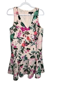 Banana Republic Floral Drop Waist Dress Pink back zip Sleeveless Size 4 - Picture 1 of 14