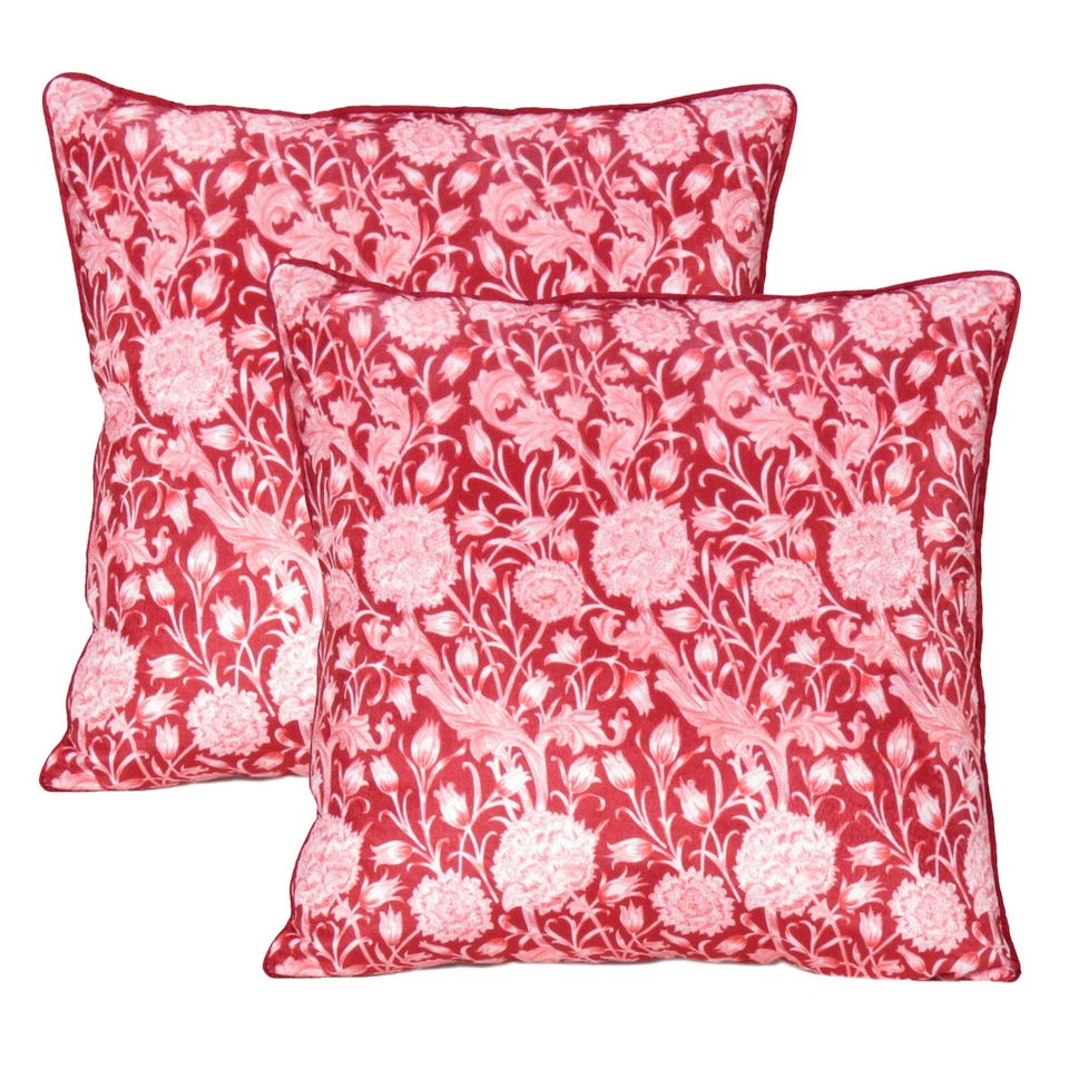 Red & White Floral Print Velvet Cushion Cover Pillowcase with Zipper Closure — 第 1/1 张图片