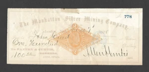 1878 BANK CHECK, MANHATTAN SILVER MINING COMPANY, AUSTIN, NV W/ REVENUE #RN-G1 - Picture 1 of 1