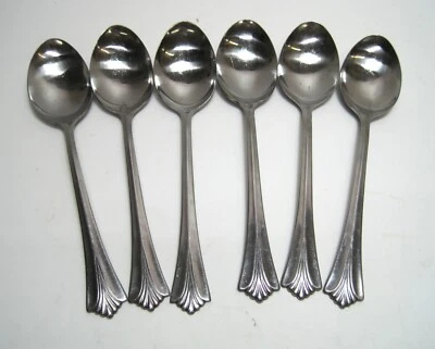 Set of 6 - Stanley Roberts Triumph Oval Soup Spoons Stainless Steel 7" Rogers - Image 1 of 3