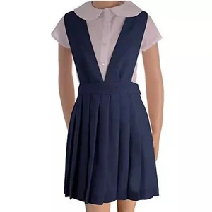 Eddie Bauer School Girls V-Neck Pleated Jumper Dress 6 Navy Blue - Picture 1 of 5