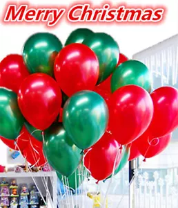 25-100 Frohe Weihnachten Latex Luftballons grün & rot Weihnachtsdeko Heliumballon - Bild 1 von 20