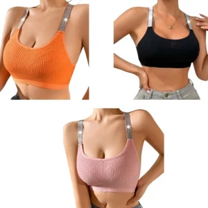 Shimmering Camisole for Club Party Ribbed Racerback Bra Vest - Picture 1 of 20