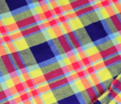 Plaid Knit Cotton Fabric Neon Bold Colorful Material Yellow Navy Red 43X2.7yd - Image 1 of 4