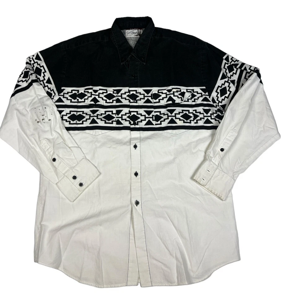 Camisa vaquera vintage Pure Country Western con botones diseño azteca para hombre XL. Foto 1 de 4