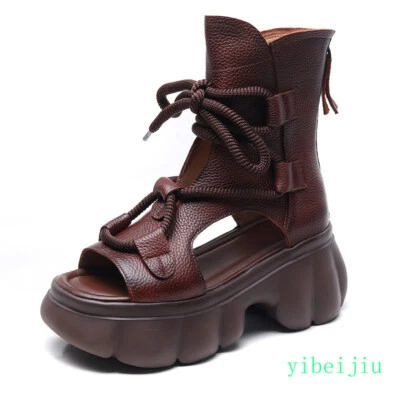 Mujer Cuero Real Gladiador Romano Botines Verano Sandalias Plataforma Gótico Foto 1 de 4