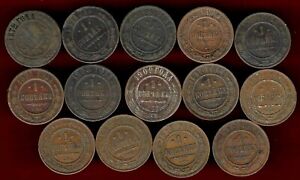 Russia lot of 13 X 1 kopek coins 