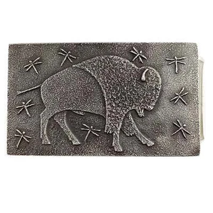 Darryl Dean Begay, Belt Buckle, Buffalo, Dragonflies, Navajo Handmade, 1 5/8" - Afbeelding 1 van 3