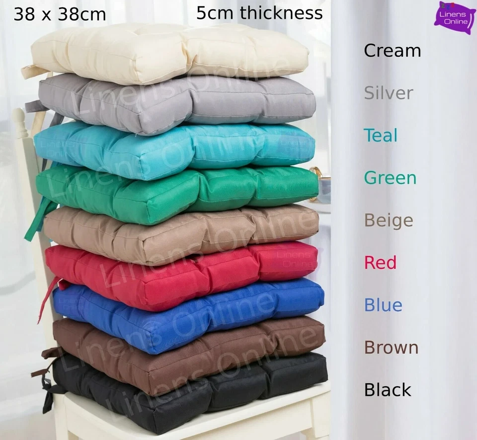 Thick Chair Seat Cushions Pads Square Tie On Garden for Dining Kitchen Chairs - Image 1 of 1