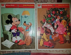 2 Vintage Frame Tray Cardboard Puzzles Whitman Walt Disney Mickey Mouse Pluto - Picture 1 of 6