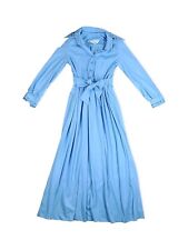 Vintage Rockabilly Western Blue Maxi Dress Embroidered Cuffs & Collar Size 14