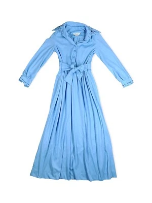 Vintage Rockabilly Western Blue Maxi Dress Embroidered Cuffs & Collar Size 14 - Image 1 of 4