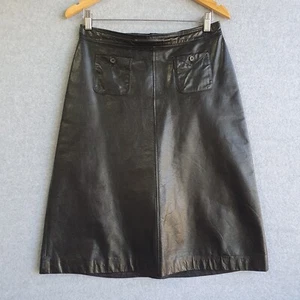 Filippa K 100% Leather Skirt Sz Large Black A-Line Pockets Designer Sweden - Picture 1 of 8