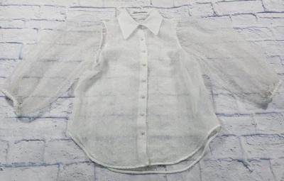 Blusa Top ZARA Blogger Favorita MUJER XS Punto Suizo Manga Abullonada Transparente Foto 1 de 4