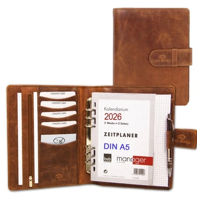 ALMADIH Leder A5 Terminplaner 2026 Ledermappe Organizer Konferenzmappe braun - Bild 1 von 3