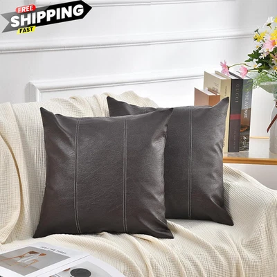 Fundas de almohada de cuero sintético ZONYO 18x18 18 x 18 (paquete de 2), marrón oscuro  Foto 1 de 4