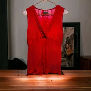 CABLE & GAUGE Super Soft Red Orange Sleeveless Ruched Tank Top Size Small - Picture 1 of 8