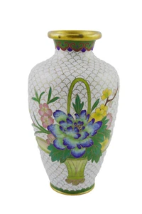 Vintage chinesische Cloisonne & Messing Vase Blumenkorb Pfingstrose Kirschblüten Design - Bild 1 von 8