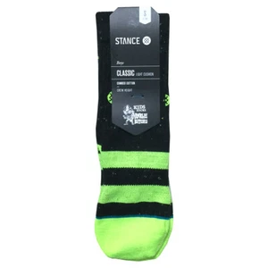 Stance Boys Small Vibe Crew Socks Athletic Stripe Arch Support Neon Black - Picture 1 of 6