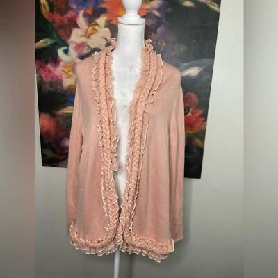 Cárdigan abierto Jones NY rosa viscosa mezcla de algodón talla 1X ribete trenzado de seda Foto 1 de 4