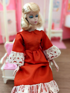 NO DOLL Ręcznie robiona spalona pomarańczowa sukienka lata 70. Odzież Barbie lata 70. (BSC1141)