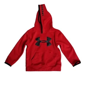 Under Armour Pullover Hoodie Boys Size 5 Youth Red Black Logo Athletic Outdoors - Picture 1 of 8