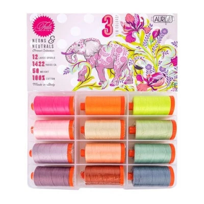 AURIFIL THREAD TULA PINK NEONS AND NEUTRALS  12 LARGE SPOOLS 100% COTTON 50WT - Image 1 of 2