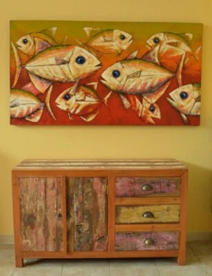 COMO' INDUSTRIAL CON LEGNO RICICLATO SPORTELLI E CASSETTI CM H70X120X45 - Immagine 1 di 4