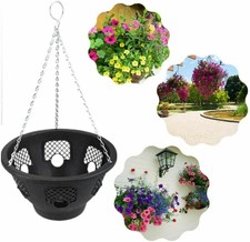 [SET OF 12] 12 inch Black Easy Fill Hanging Basket With Chain Flowers Plants