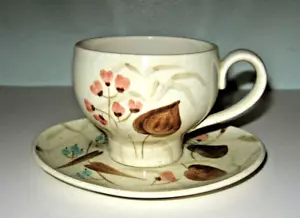 Vintage Red Wing Keramik zufällige Ernte Tasse und Untertasse Set handbemalt 1950er - Bild 1 von 7