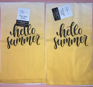 (2) Flour Sack Towels by Mainstays - "Hello Summer" Set Of Two Flour Sack Towels