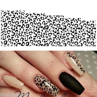 Nail Art Water Decals Stickers Black White Animal Leopard Spots Gel Polish
