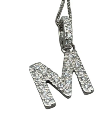 COLLANA ARGENTO 925 CHARM LETTERA INIZIALE M PUNTI LUCE VENEZIANA FEMMINILE 42CM - Immagine 1 di 4
