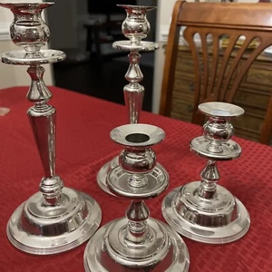 Vintage Sheridan Silver Plate Candle Holder Stick 4 Set Decor 11.25” & 7” - Picture 1 of 5