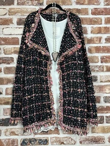 Plus Size Boho Hippie Ethnic Embroidered Tweed FRINGE JACKET CARDIGAN KIMONO - Picture 1 of 6