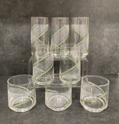 8 vasos MCM de colección remolinos verdes con rayas blancas de George Briard vaso jugo Foto 1 de 4