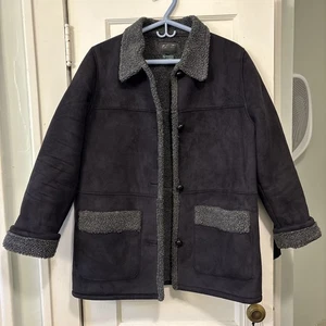 Vintage Ralph Lauren Damenmantel schwarz grau Sherpa gefüttert Knopfleiste klein Winter - Bild 1 von 12